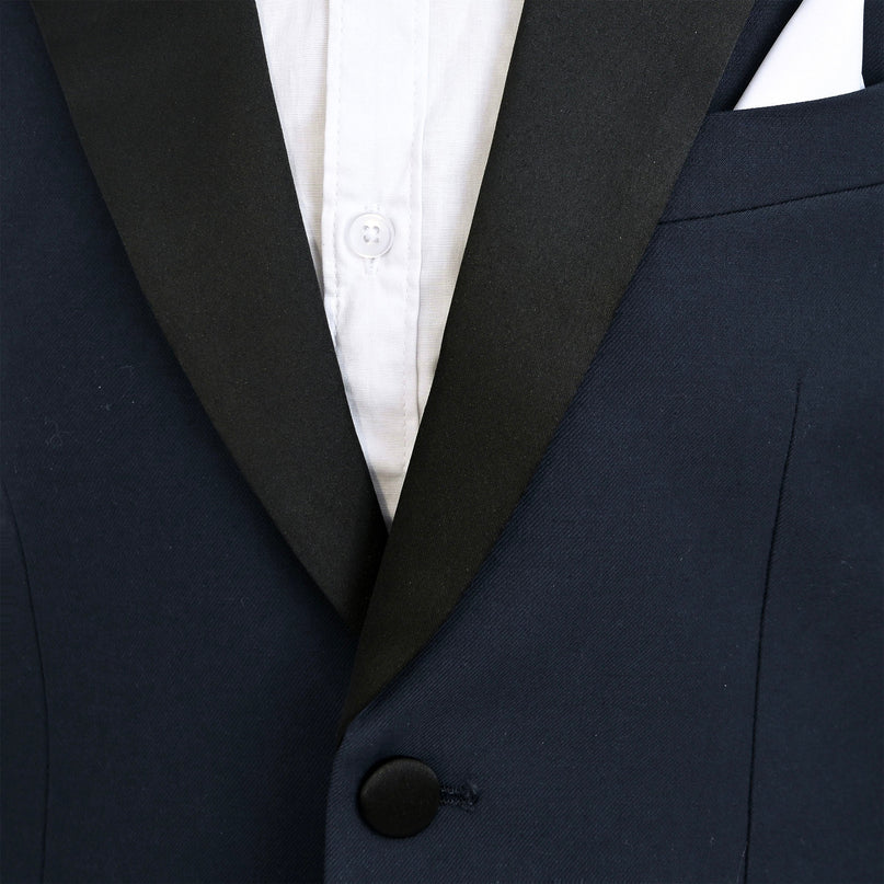 Navy Peak Lapel Trim Wool Suit