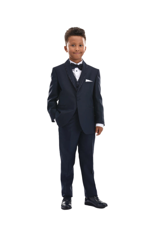 kids atelier moustache Navy Glitter Trim Suit