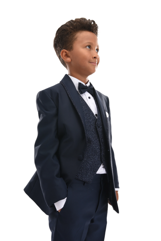 kids atelier moustache Navy Glitter Trim Suit