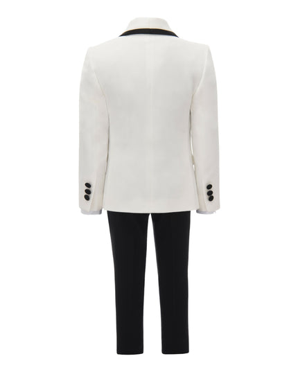 kidsatelier moustache Cream-Black Trim Shawl Lapel 5 Pcs Tuxedo Set