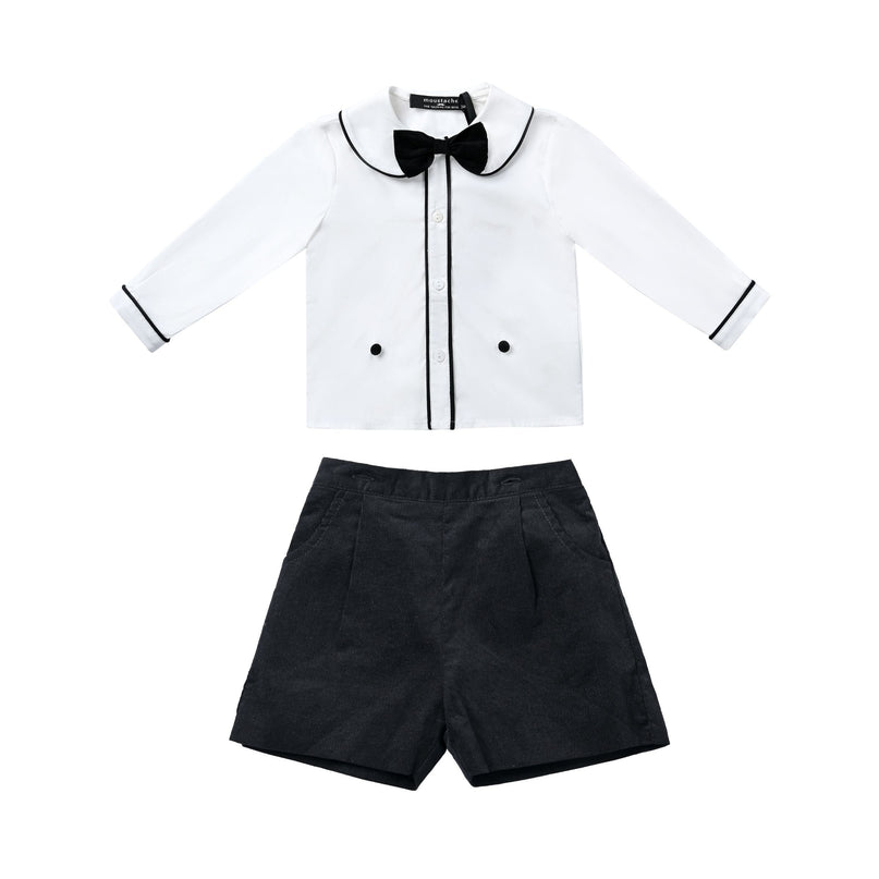 kids atelier moustache Black & White Shorts Set