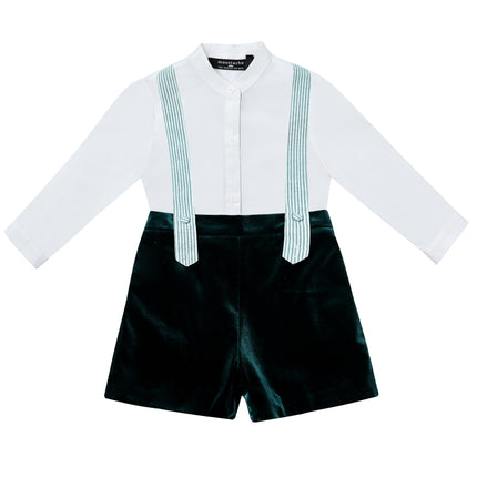 kids atelier moustache Evergreen Velvet Suspender Set