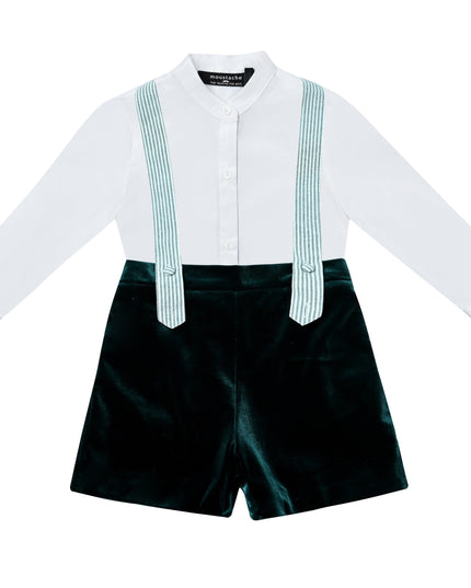 kids atelier moustache Evergreen Velvet Suspender Set
