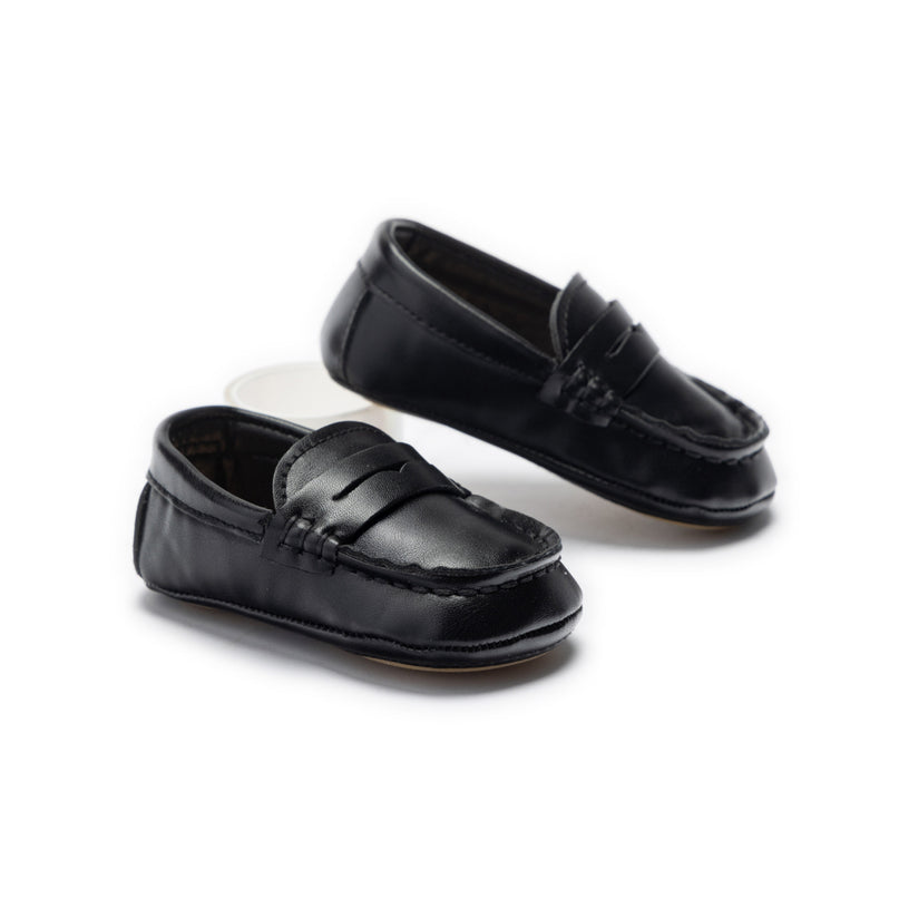 kids atelier moustache Black Loafer Baby Shoes