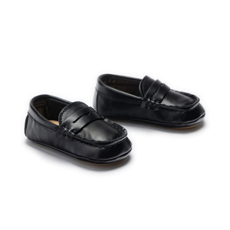 kids atelier moustache Black Loafer Baby Shoes