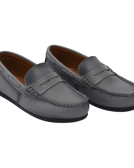 kids atelier moustache Gray Leather Penny Loafers