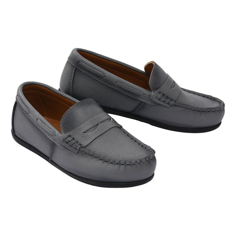 kids atelier moustache Gray Leather Penny Loafers
