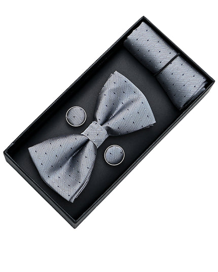 kids atelier moustache Light Silver Textured Bowtie Set