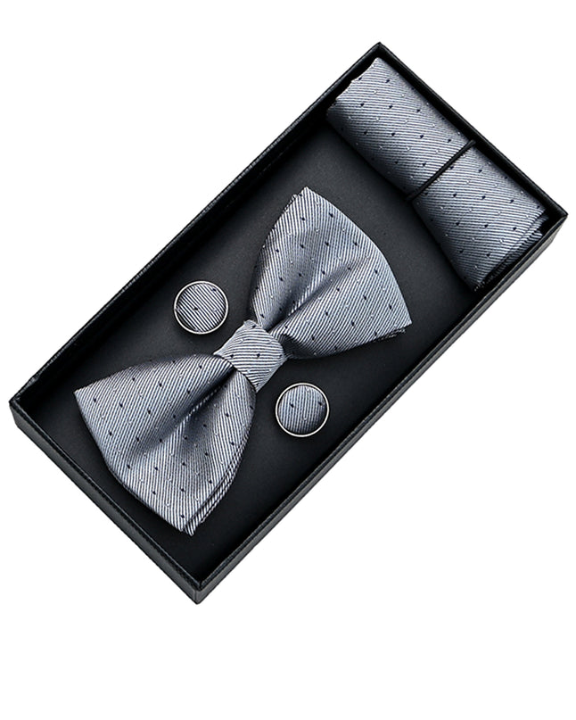 kids atelier moustache Light Silver Textured Bowtie Set