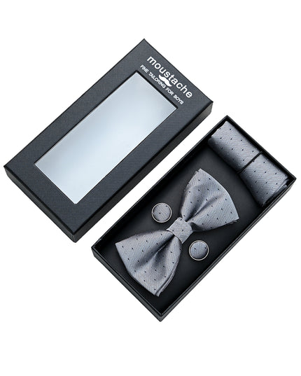 kids atelier moustache Light Silver Textured Bowtie Set