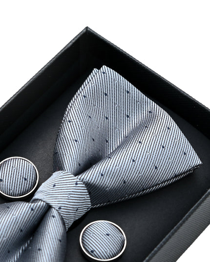 kids atelier moustache Light Silver Textured Bowtie Set