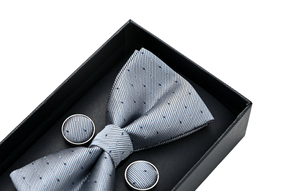 kids atelier moustache Light Silver Textured Bowtie Set