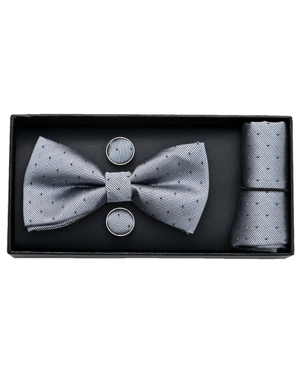 kids atelier moustache Light Silver Textured Bowtie Set