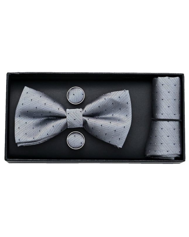 kids atelier moustache Light Silver Textured Bowtie Set