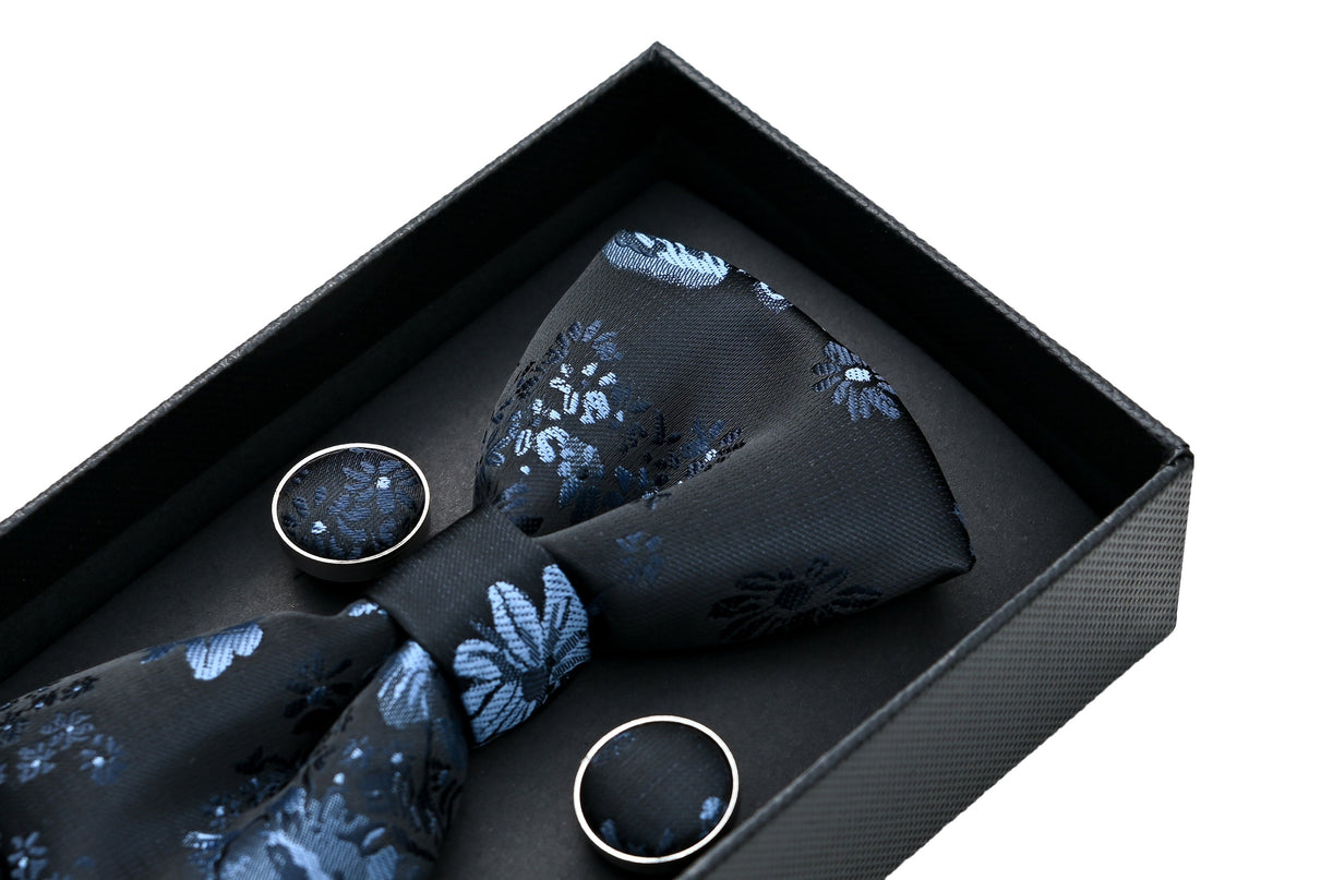 kids atelier moustache-Dark Blue Floral Bowtie Set