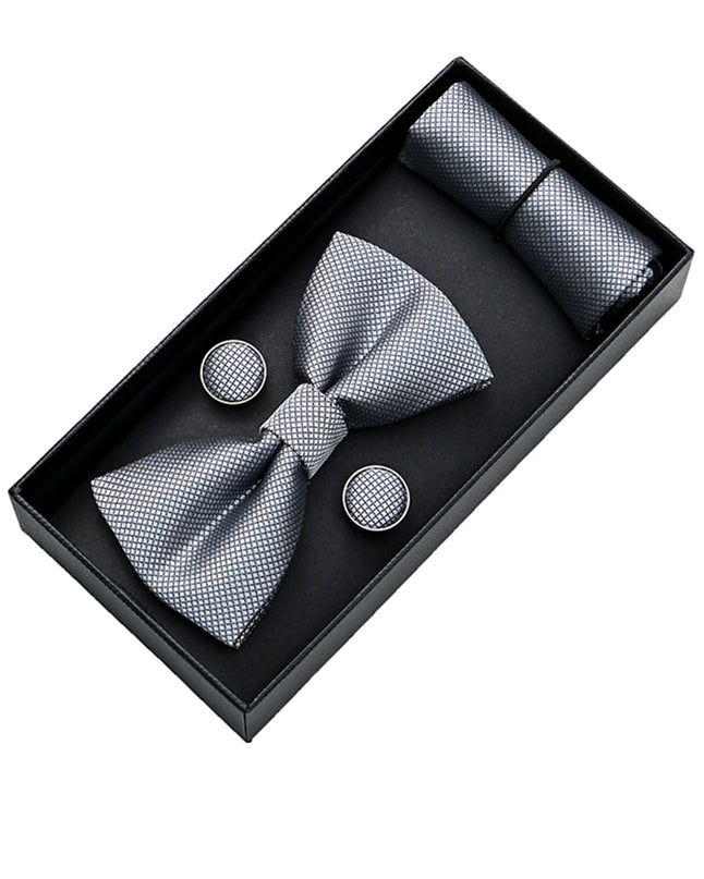 kids atelier moustache Silver Crosshatch Bowtie set