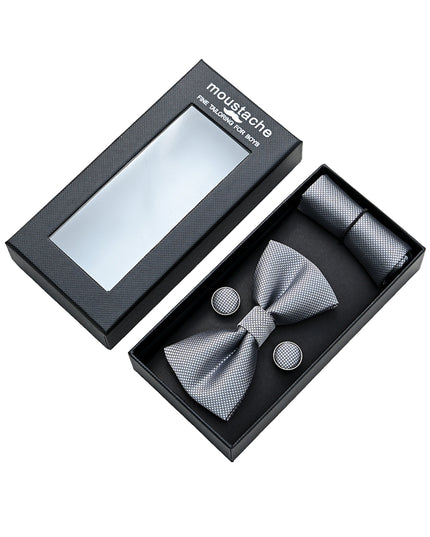 kids atelier moustache Silver Crosshatch Bowtie set