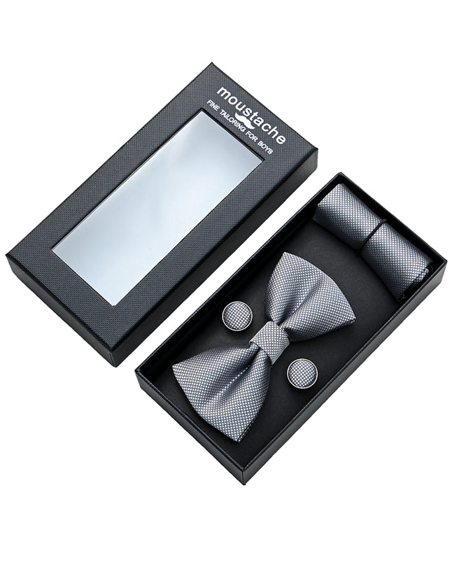 kids atelier moustache Silver Crosshatch Bowtie set