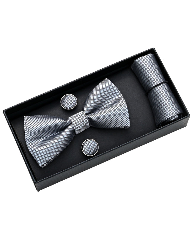 kids atelier moustache Silver Crosshatch Bowtie set