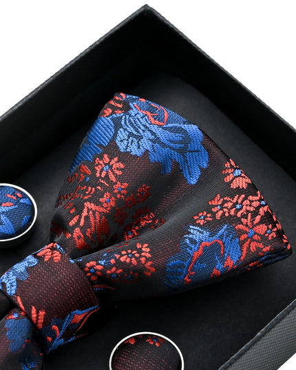 kids atelier moustache Deep Red and Blue Floral Bowtie Set