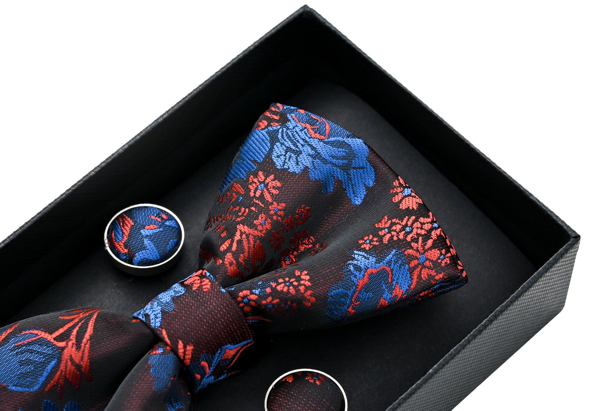 kids atelier moustache Deep Red and Blue Floral Bowtie Set