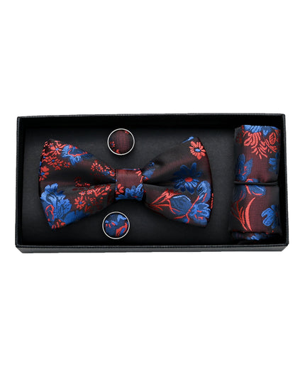 kids atelier moustache Deep Red and Blue Floral Bowtie Set