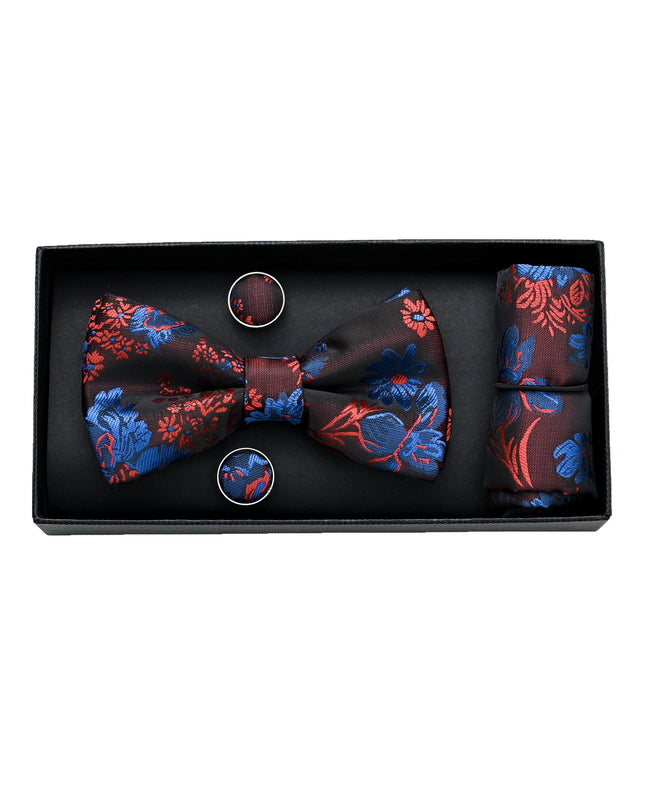 kids atelier moustache Deep Red and Blue Floral Bowtie Set