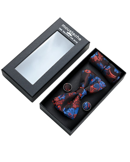 kids atelier moustache Deep Red and Blue Floral Bowtie Set
