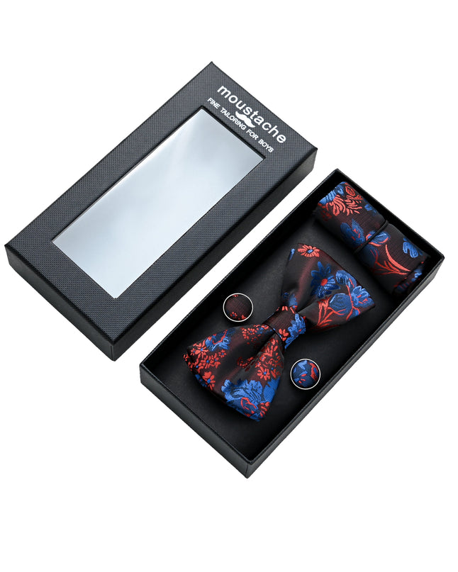 kids atelier moustache Deep Red and Blue Floral Bowtie Set