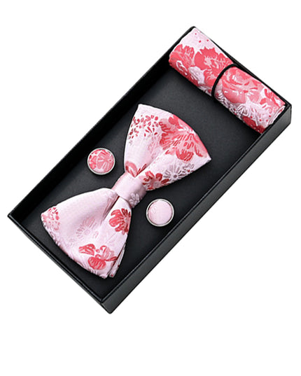 kids atelier moustache-kids-pink-red-floral-bowtie-cufflinks-square-set-ma42012