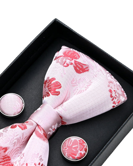 kids atelier moustache-kids-pink-red-floral-bowtie-cufflinks-square-set-ma42012