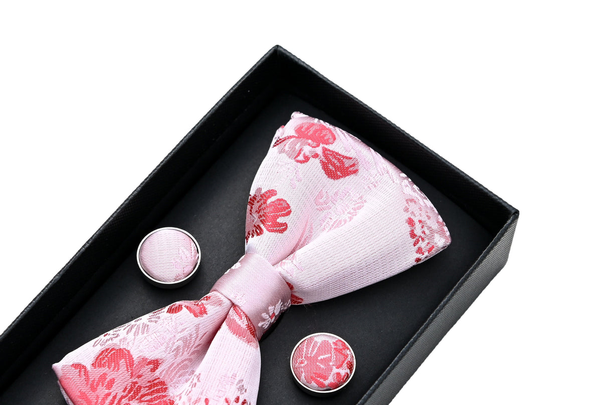 kids atelier moustache-kids-pink-red-floral-bowtie-cufflinks-square-set-ma42012