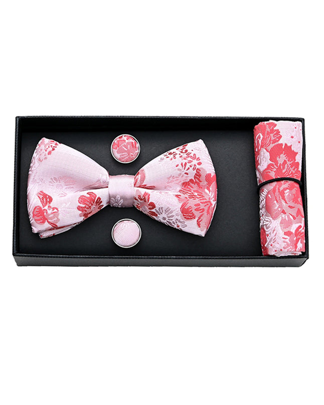 kids atelier moustache-kids-pink-red-floral-bowtie-cufflinks-square-set-ma42012