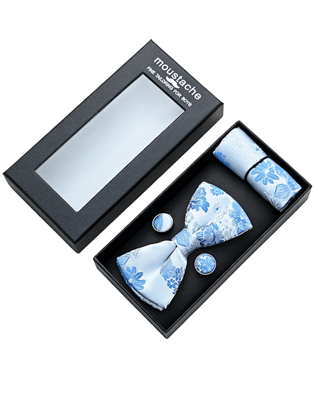 kids atelier moustache-kids-white-blue-floral-bowtie-set-ma42015