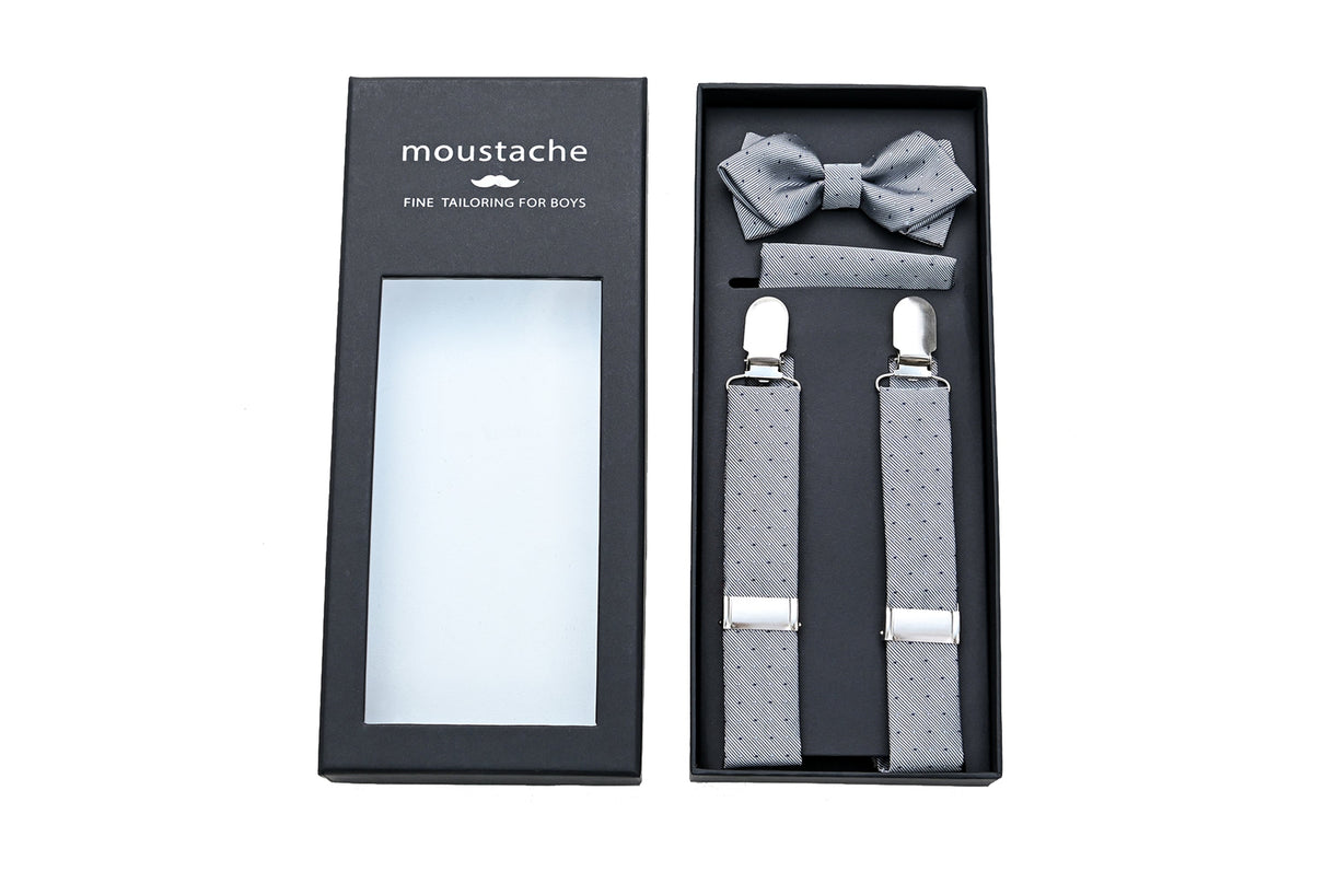 kids atelier moustache-kids-silver-dotted-suspenders-set-ma42020