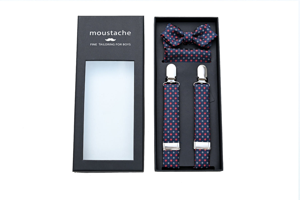 kids atelier moustache-kids-multi-patterned-blue-suspenders-set-ma42027