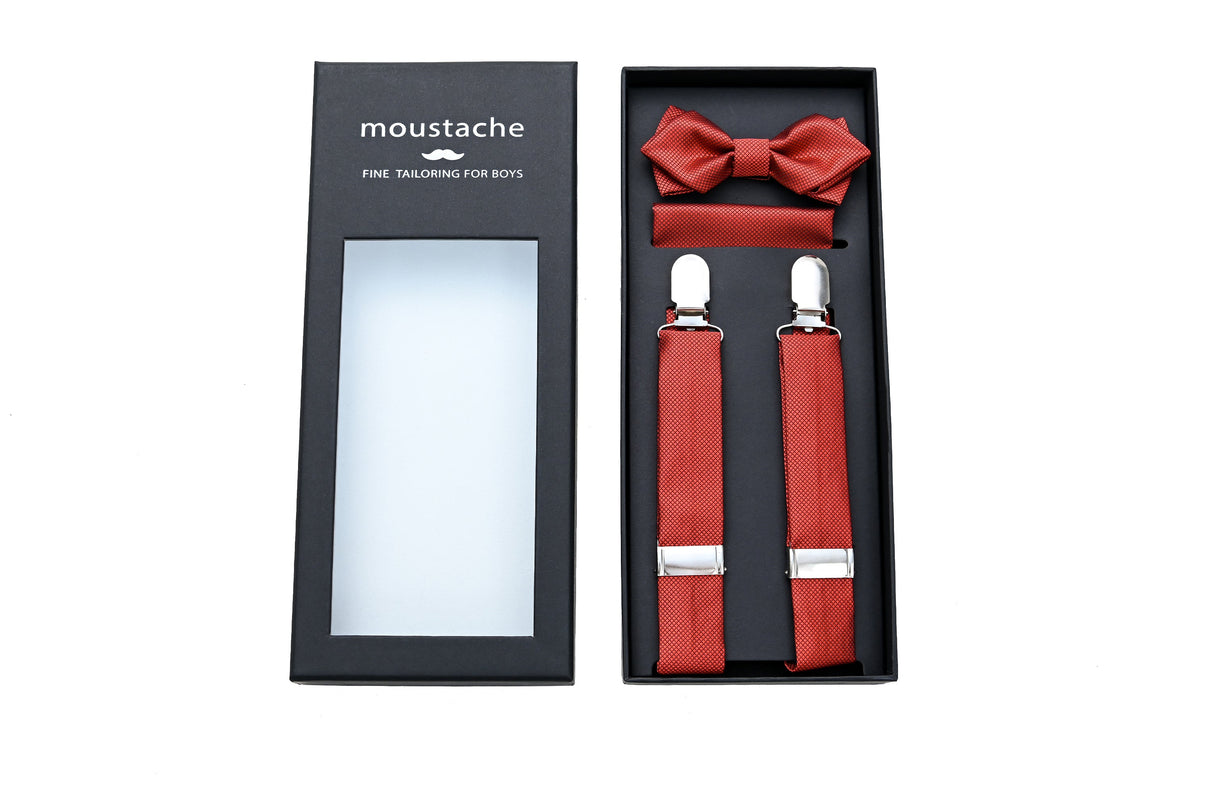 kids atelier moustache-kids-orange-texture-suspenders-set-ma42029