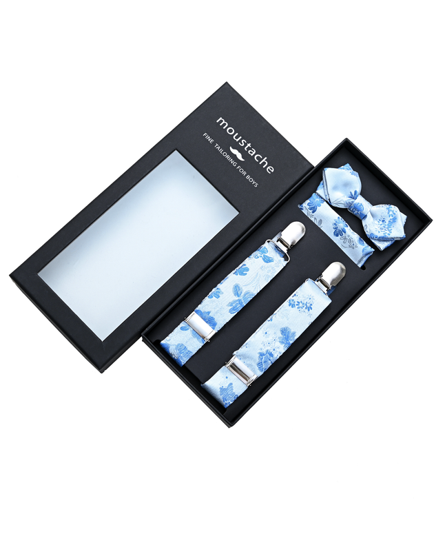 kids atelier moustache Blue Floral Pattern Suspenders Set