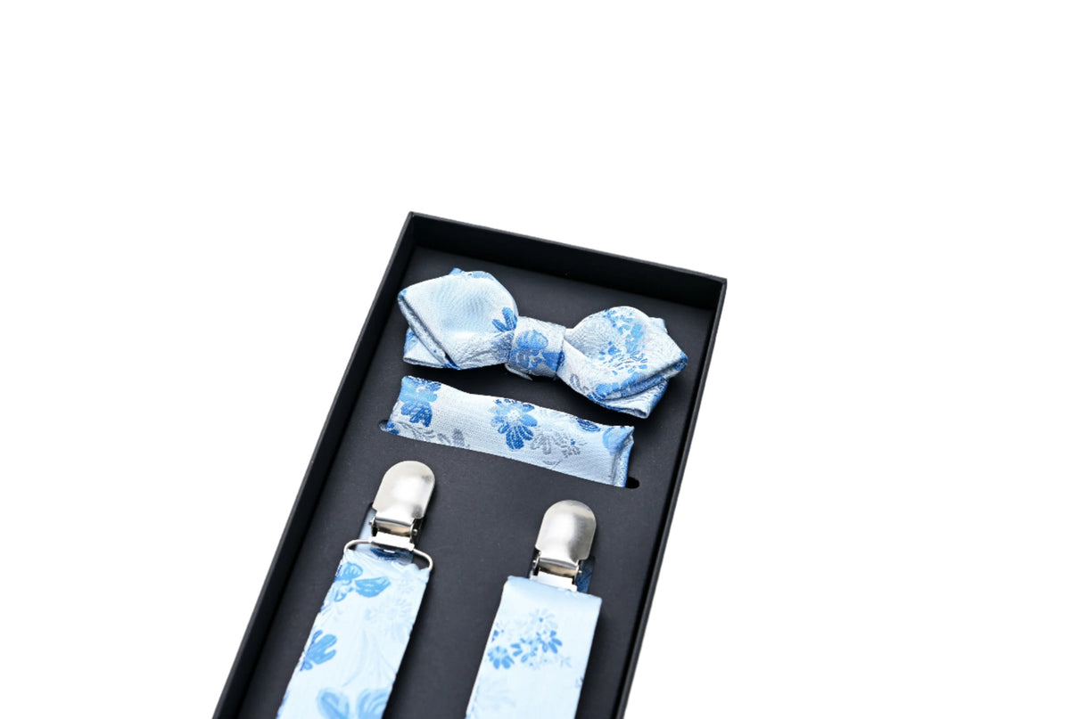 kids atelier moustache Blue Floral Pattern Suspenders Set