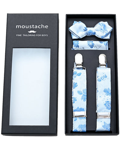 kids atelier moustache Blue Floral Pattern Suspenders Set