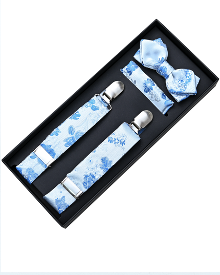 kids atelier moustache Blue Floral Pattern Suspenders Set