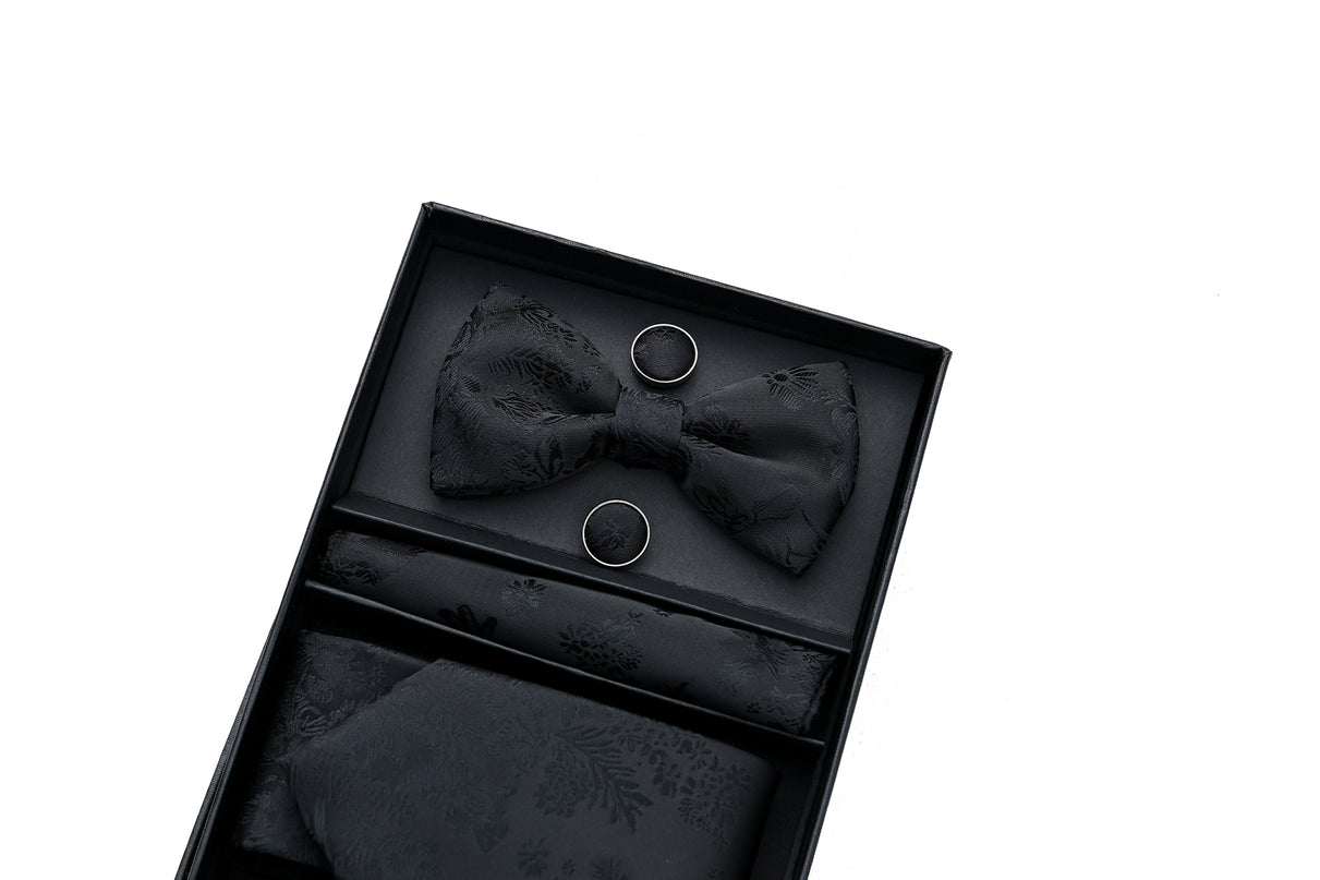 kids atelier moustache-kids-black-floral-tie-bowtie-pocketsquare-cufflinks-set-ma42036
