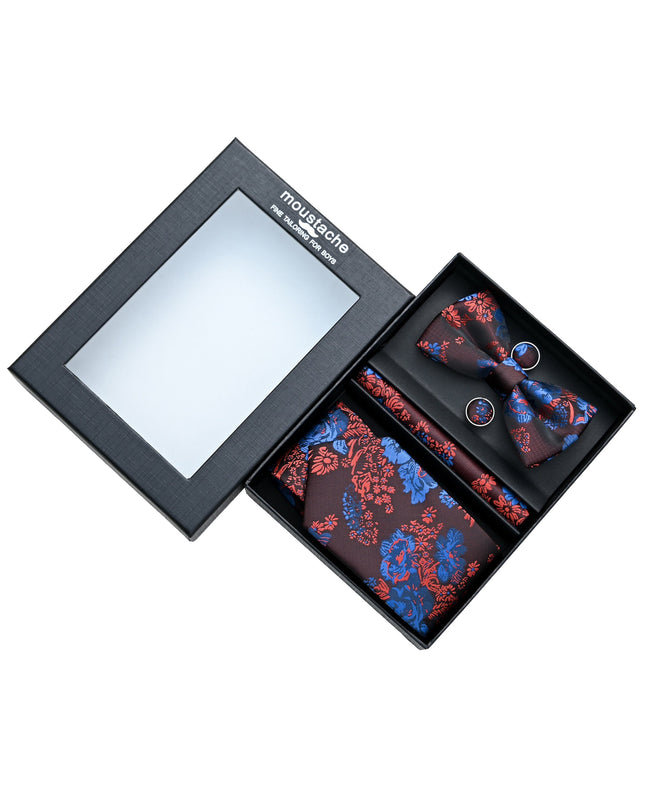 kids atelier moustache-kids-red-blue-floral-tie-bowtie-pocketsquare-cufflinks-set-ma42039