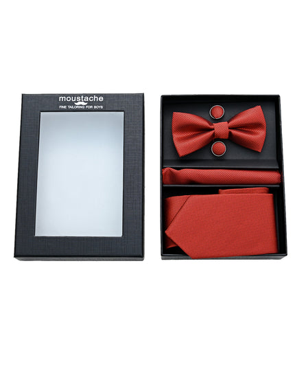 kids atelier moustache-kids-orange-tie-bowtie-pocketsquare-cufflinks-set-ma42043