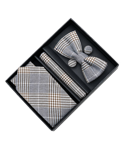 kids atelier moustache Brown Plaid Tie Set