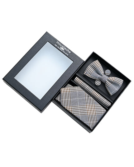 kids atelier moustache Brown Plaid Tie Set