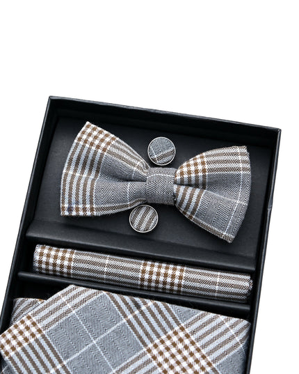 kids atelier moustache Brown Plaid Tie Set
