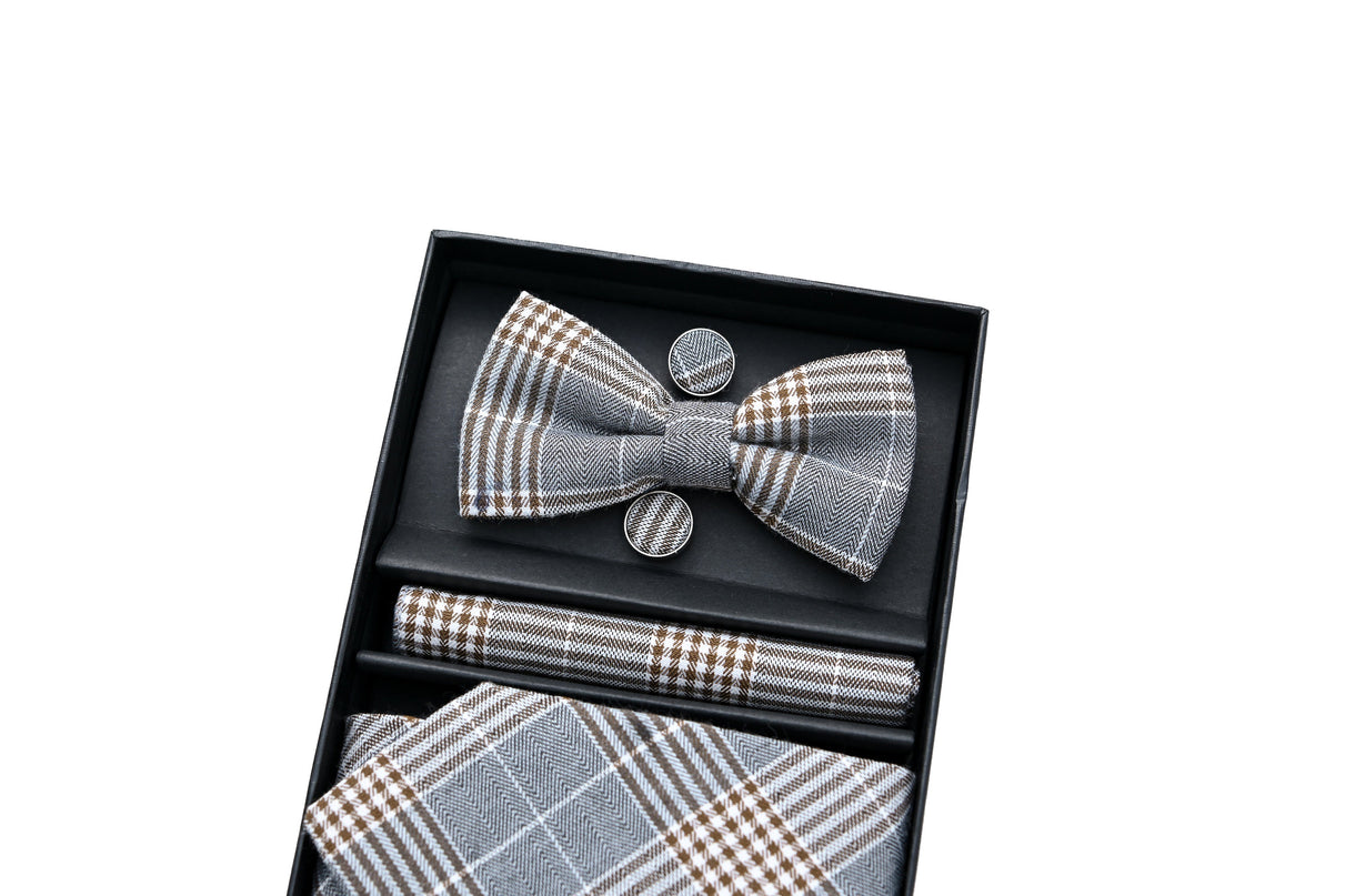 kids atelier moustache Brown Plaid Tie Set