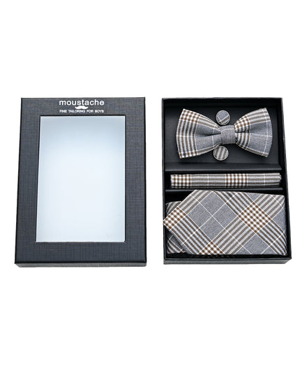 kids atelier moustache Brown Plaid Tie Set