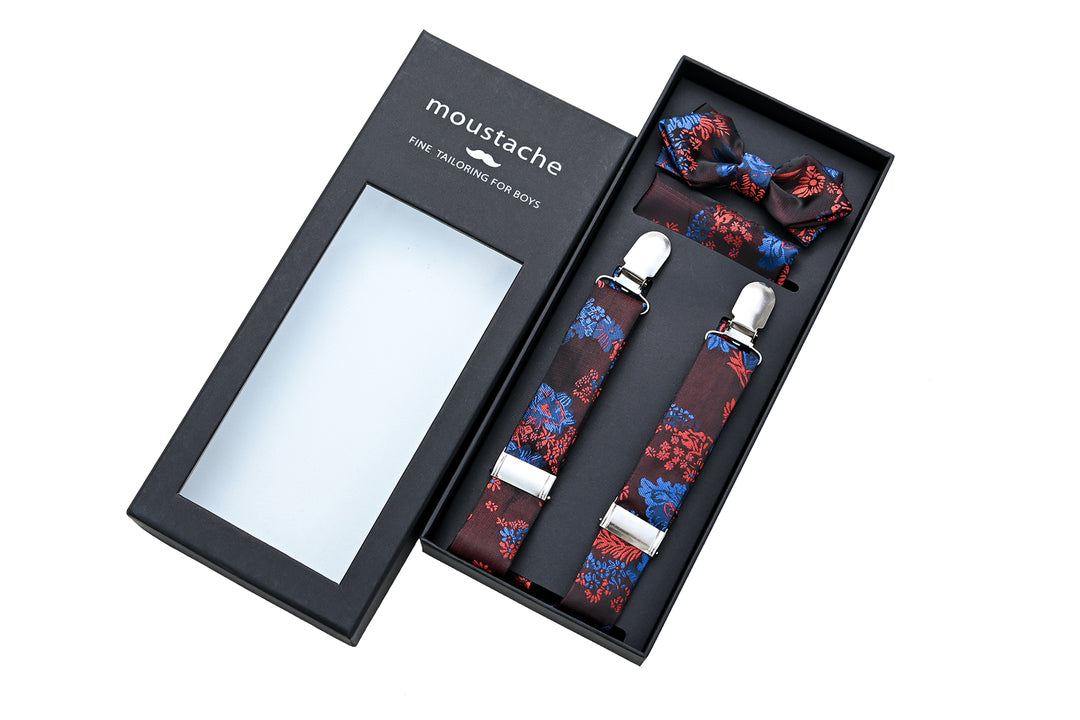 kids atelier moustache Burgundy Floral Suspender Set